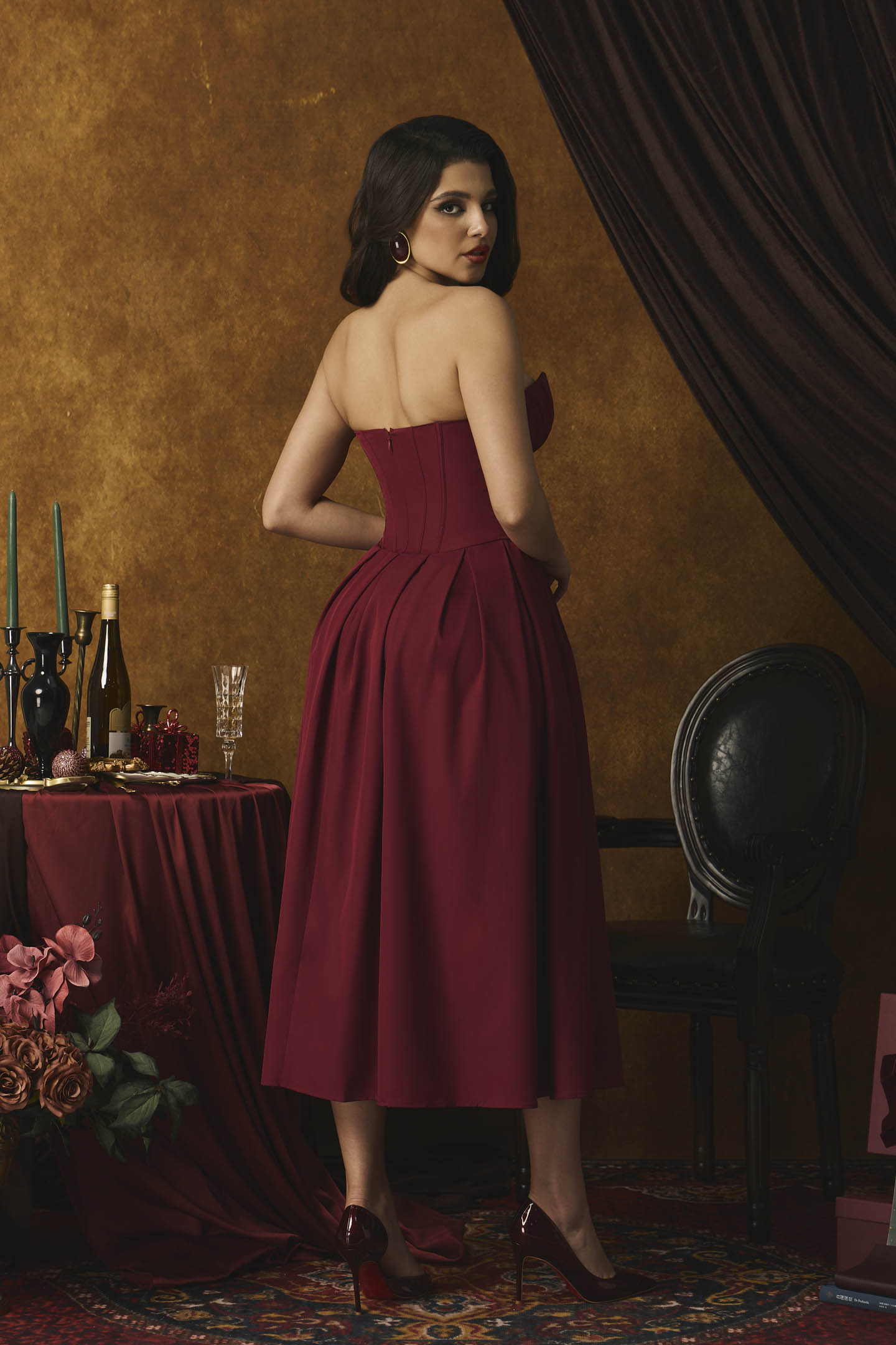 Marina Strapless Corset Midi Dress