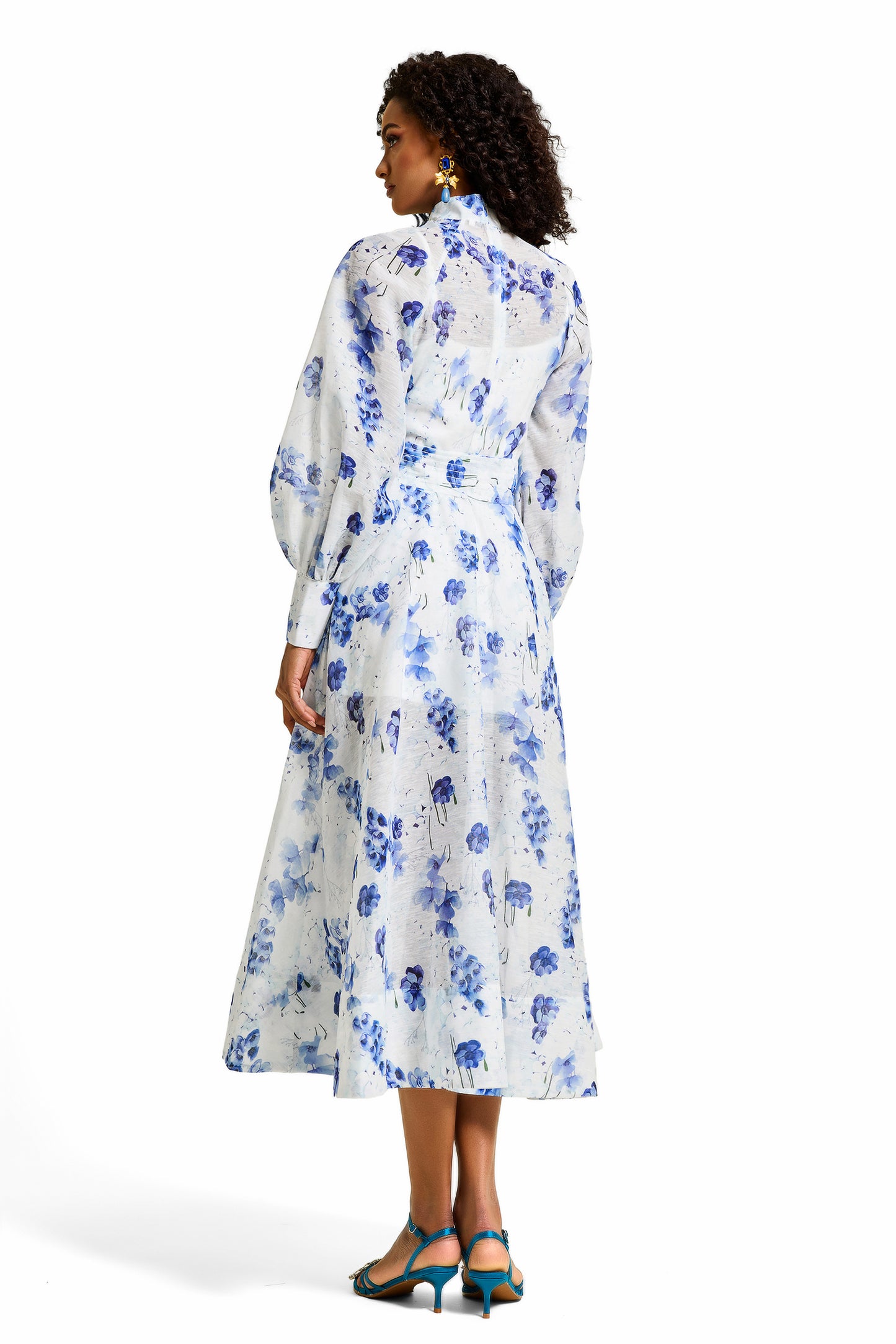 Floral Rhinestone Single Breasted Midi Dress