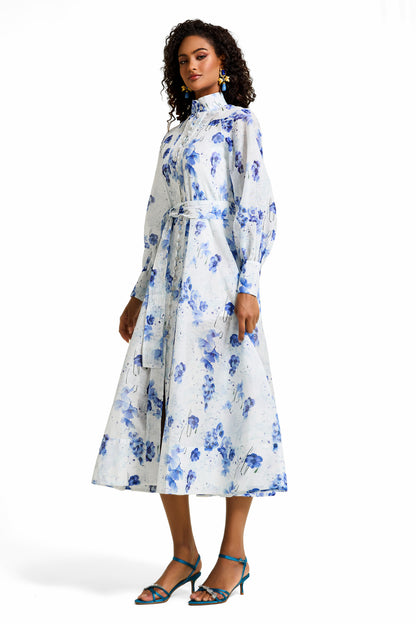 Floral Rhinestone Single Breasted Midi Dress