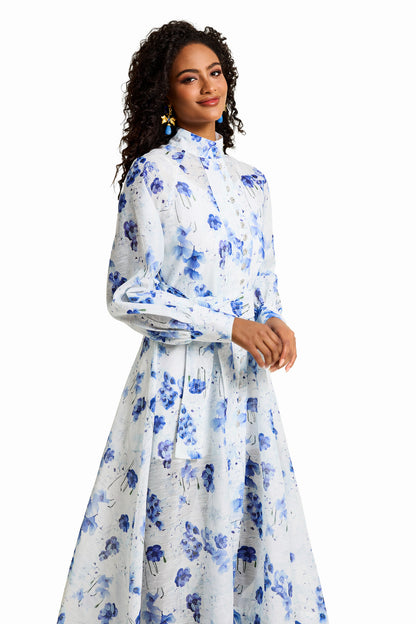 Floral Rhinestone Single Breasted Midi Dress