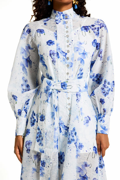 Floral Rhinestone Single Breasted Midi Dress