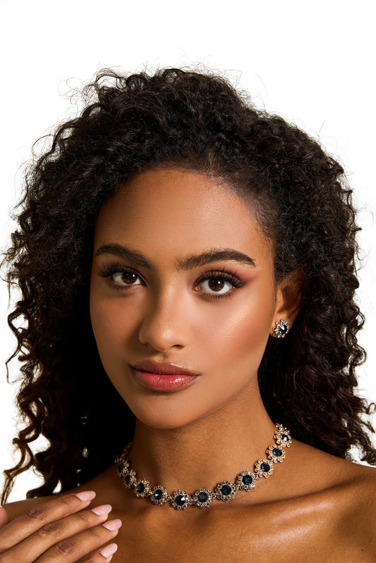 Imitation Gemstone Faux Diamond Choker & Stud Earrings Set
