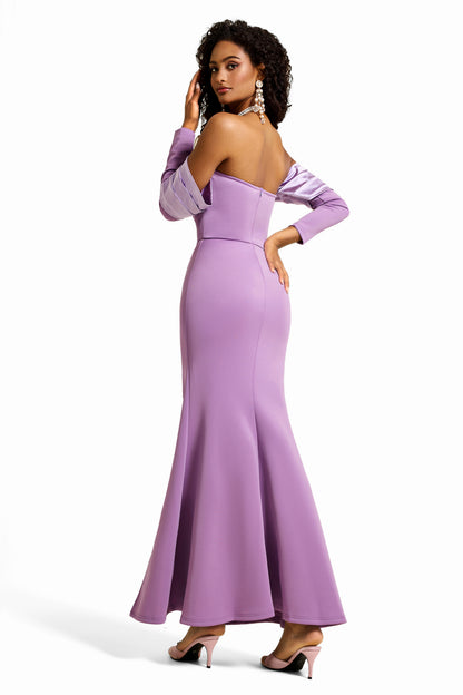 Faux Pearl Halter Neck Off-Shoulder Midi Dress