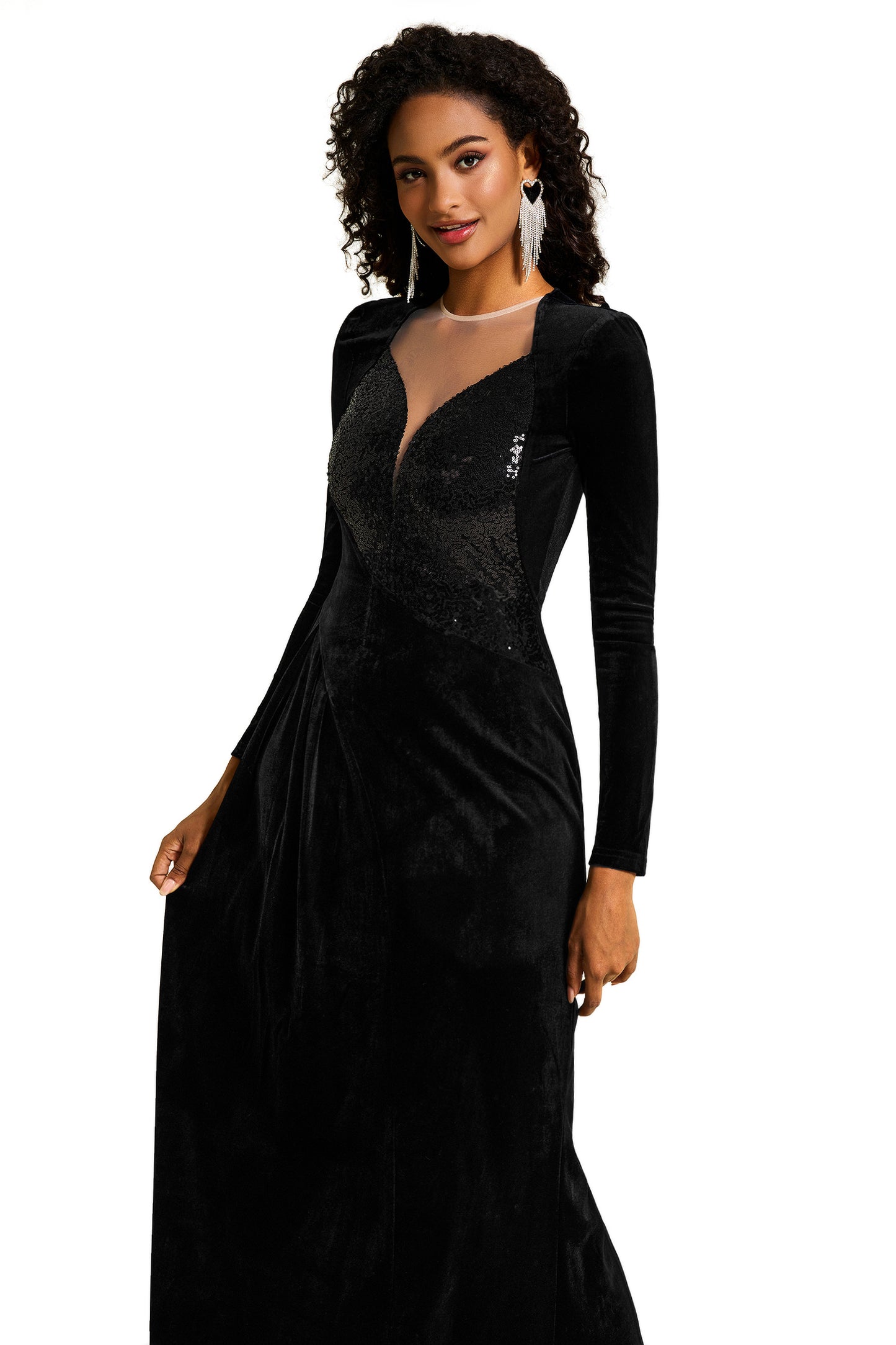 Sequin Velvet Splicing Midi Dress