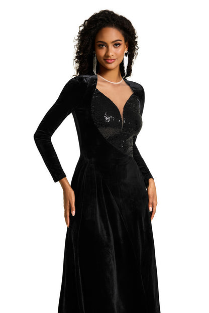 Sequin Velvet Splicing Midi Dress