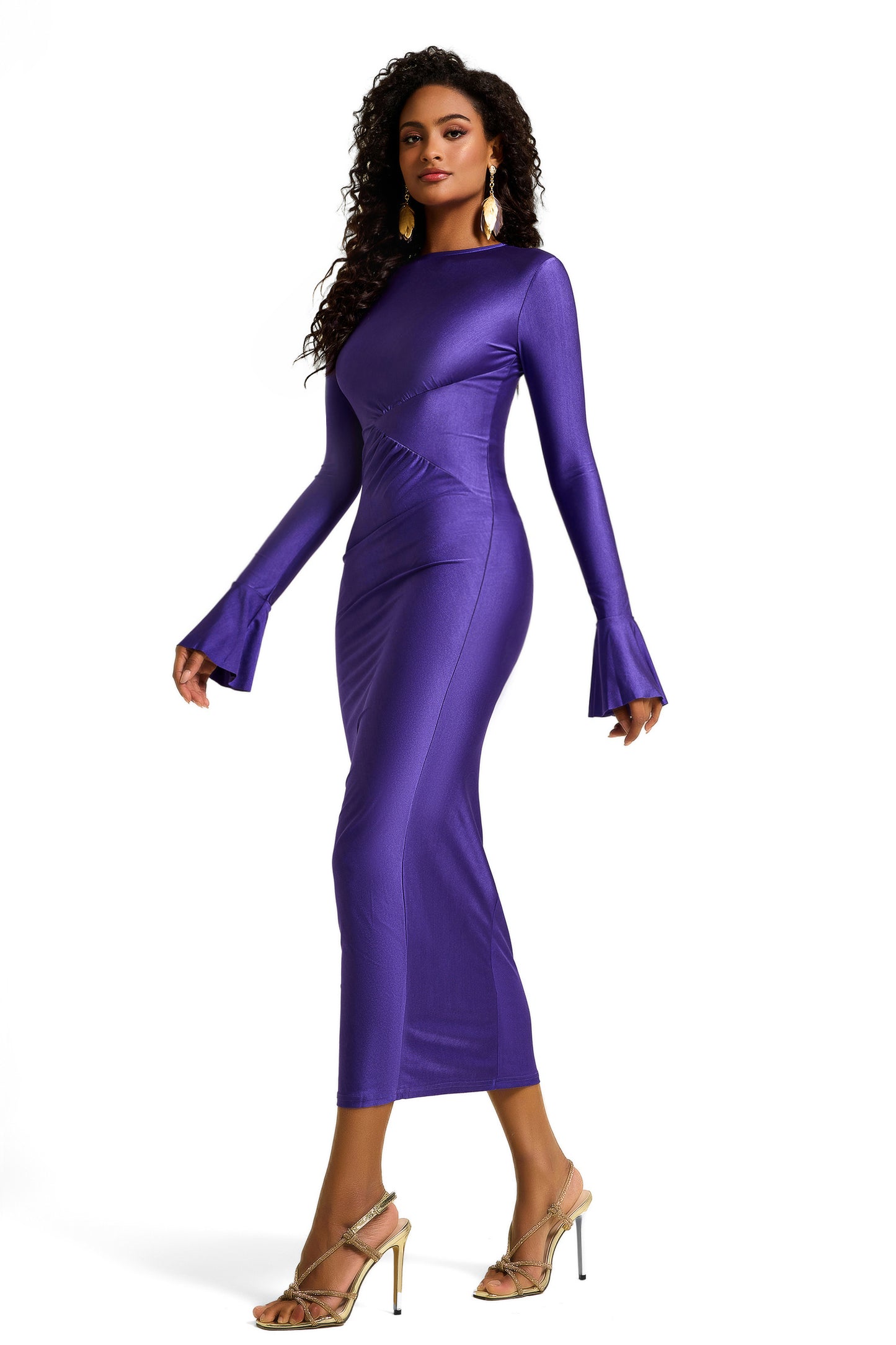 Solid Jersey Ruched Midi Dress