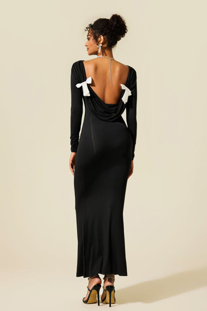 Jersey Bow Backless Midi Dress