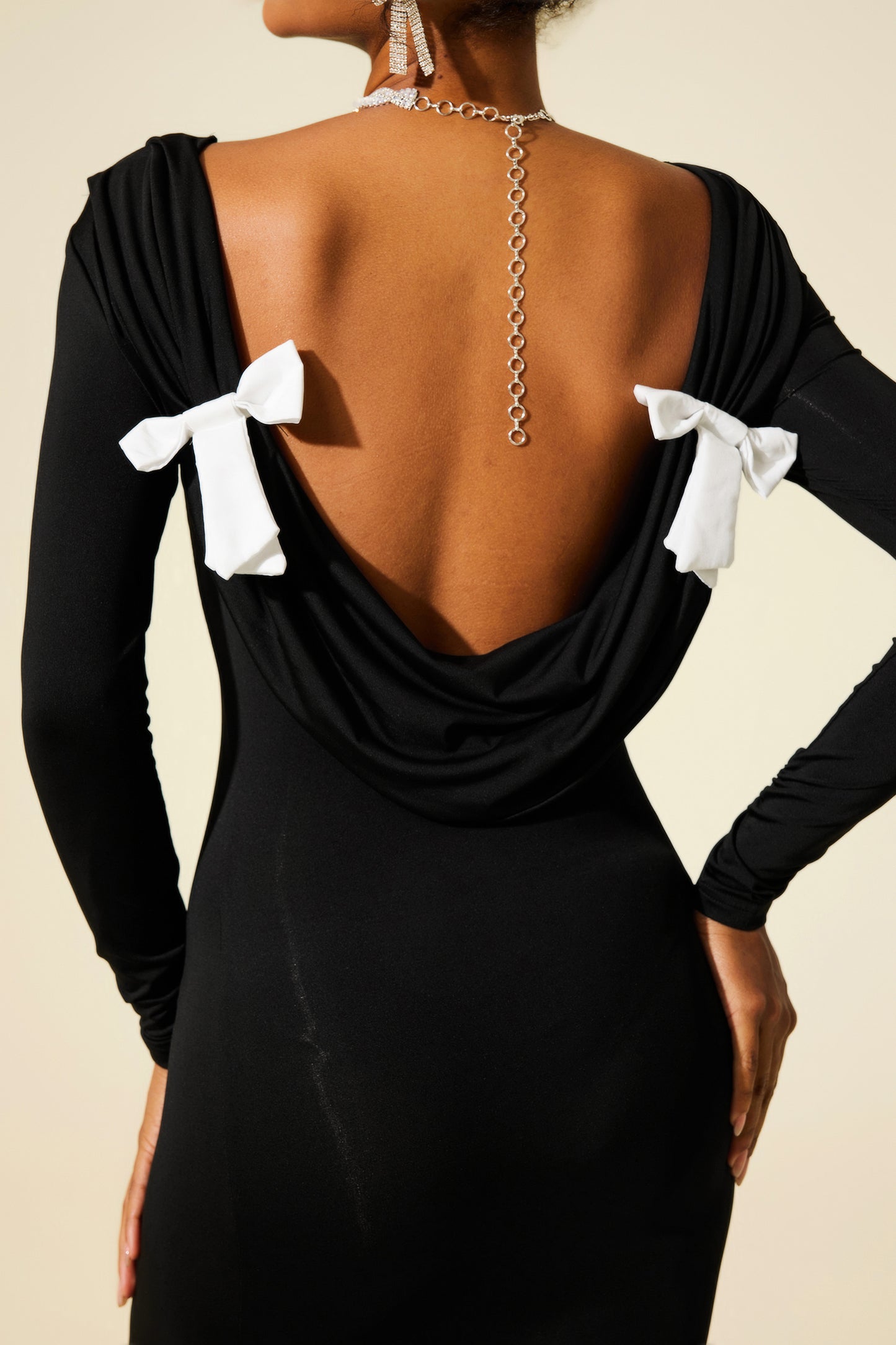 Jersey Bow Backless Midi Dress
