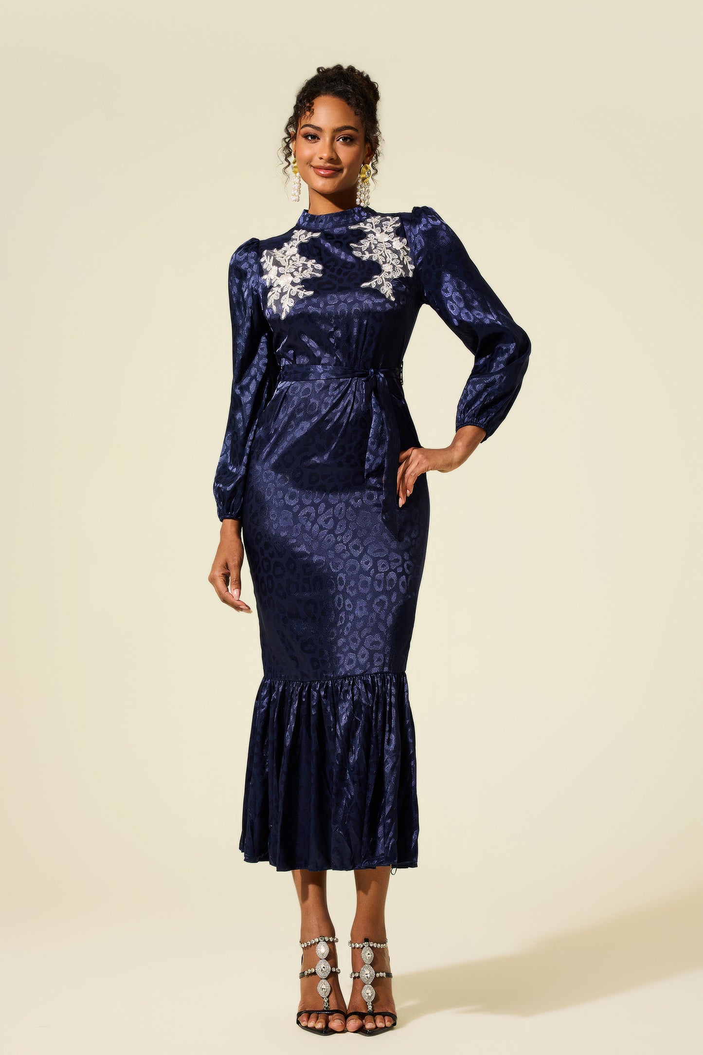 Embroidered Leopard Print Midi Dress