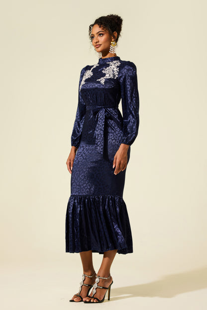 Embroidered Leopard Print Midi Dress