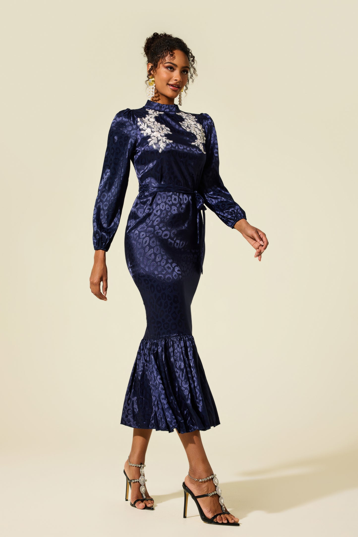 Embroidered Leopard Print Midi Dress