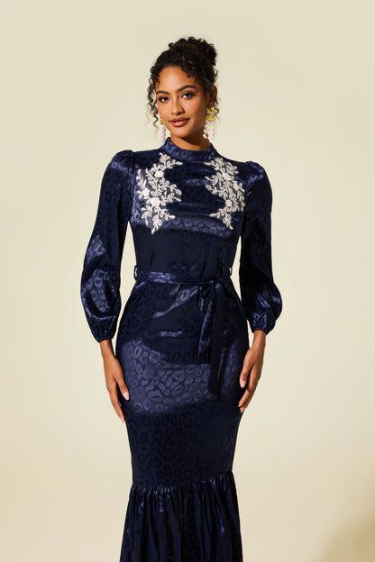 Embroidered Leopard Print Midi Dress