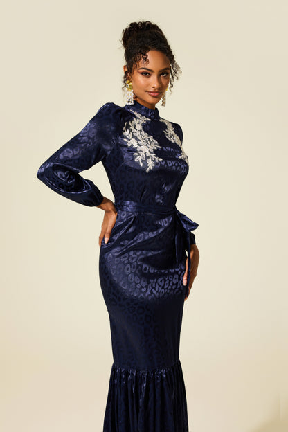 Embroidered Leopard Print Midi Dress