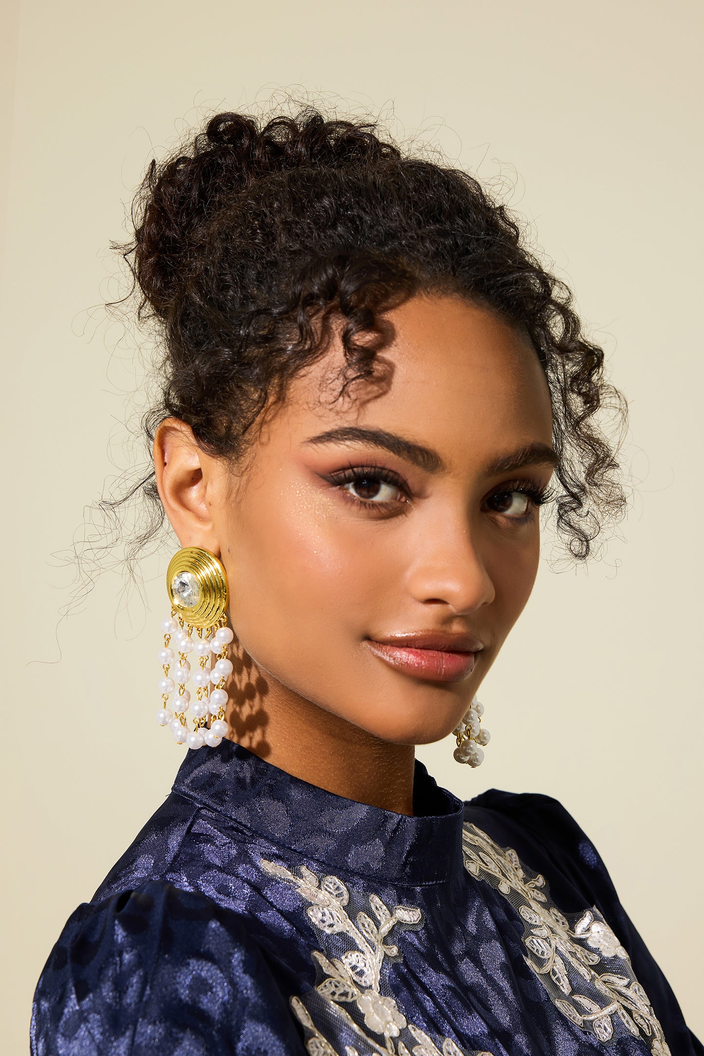 Faux Pearl Faux Diamond Tassel Drop Earrings