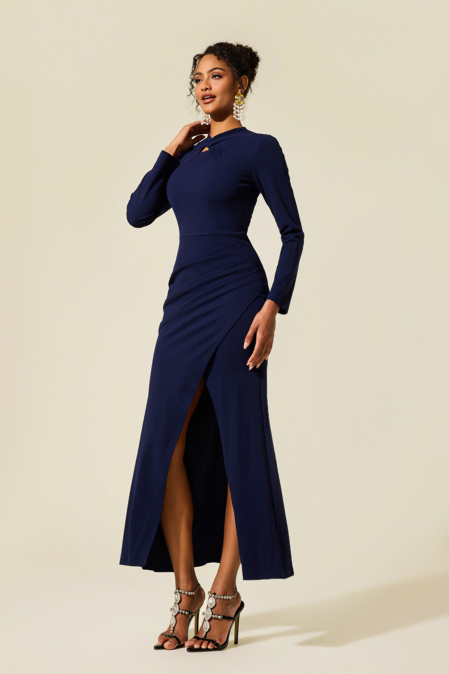 Solid Knotted Split Midi Dress