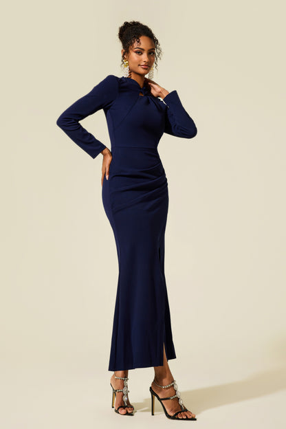 Solid Knotted Split Midi Dress