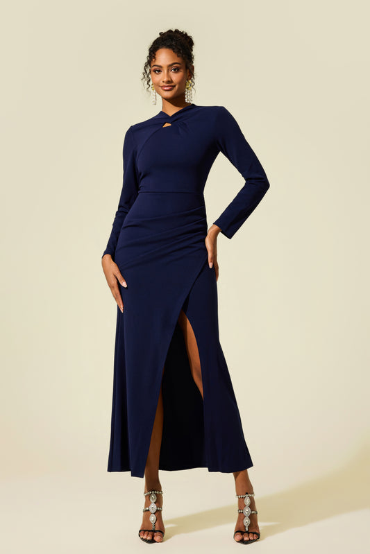 Solid Knotted Split Midi Dress