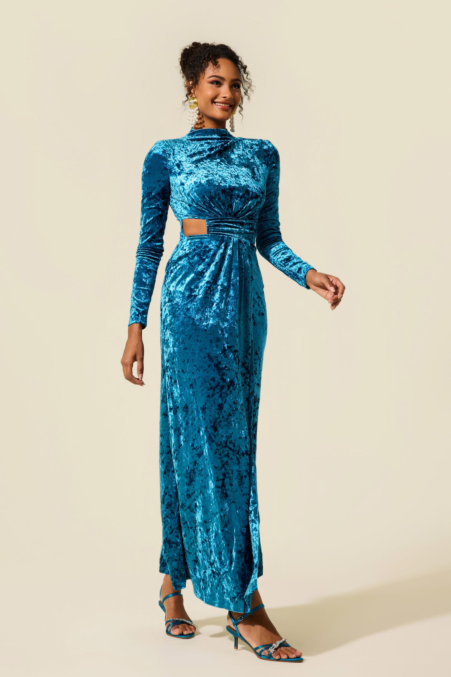 Solid Velvet Cut-Out Midi Dress