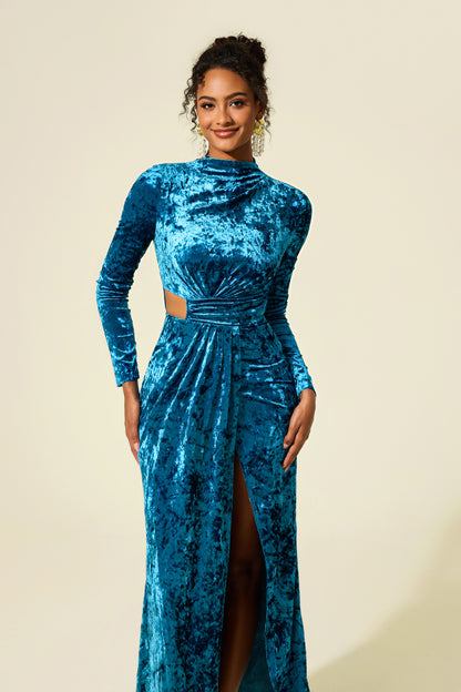Solid Velvet Cut-Out Midi Dress