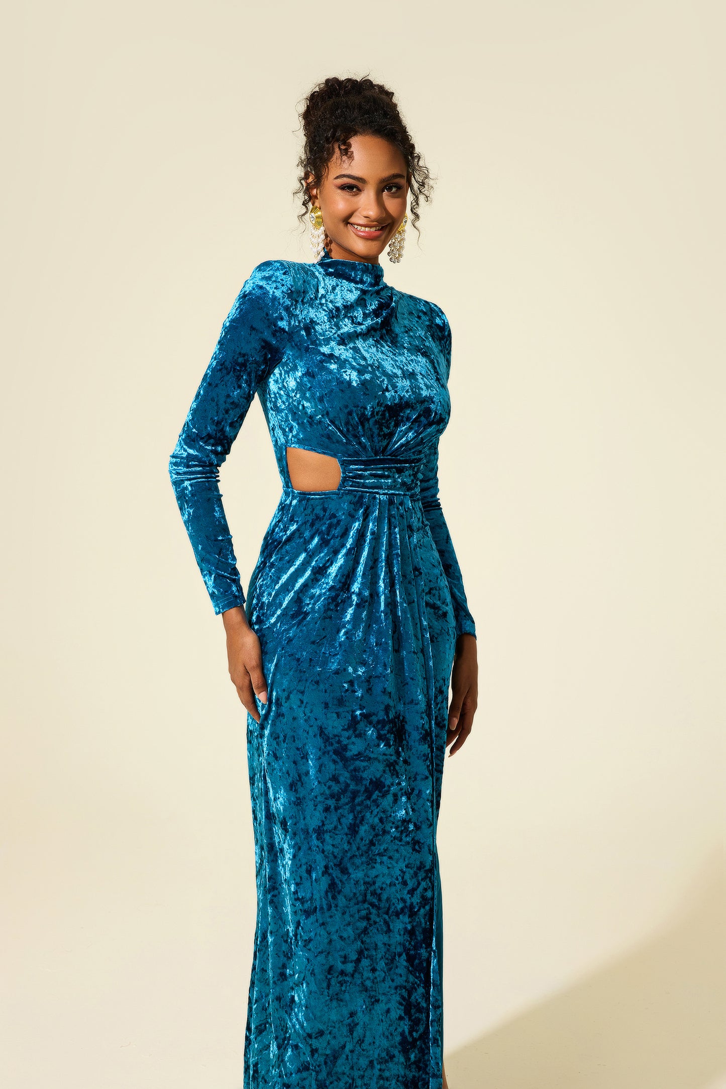 Solid Velvet Cut-Out Midi Dress