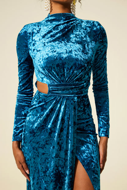 Solid Velvet Cut-Out Midi Dress