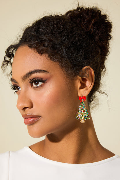 Rhinestone Christmas Tree Shape Earrings