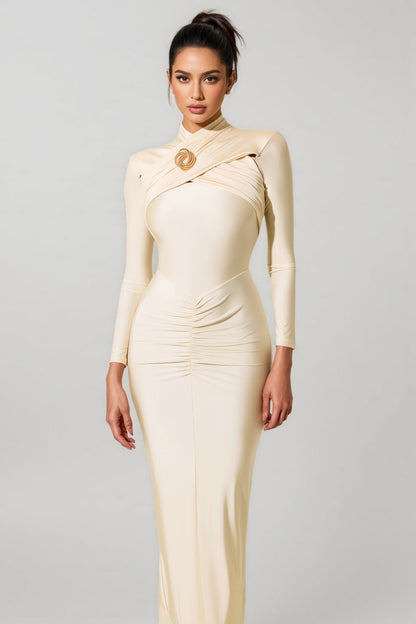 Damar Knotted Long Sleeve Midi Dress