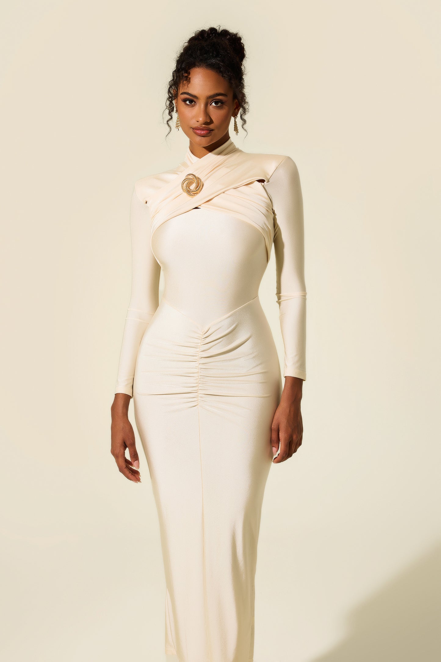 Jersey Knotted Long Sleeve Midi Dress