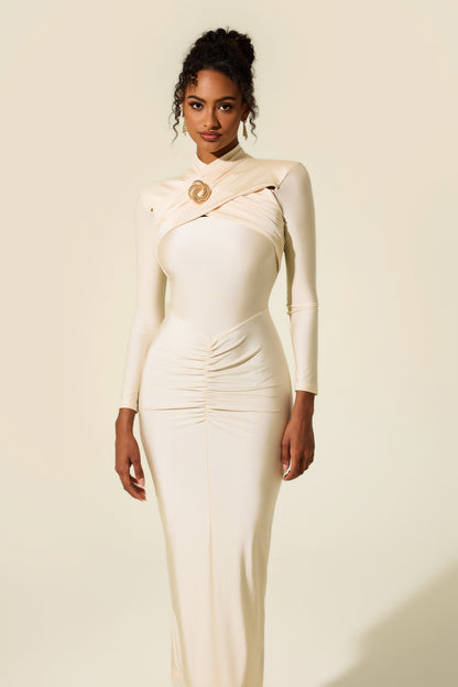 Jersey Knotted Long Sleeve Midi Dress