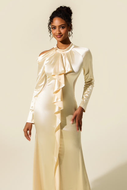 Solid Frill Cut-Out Midi Dress