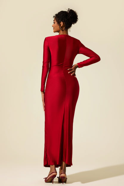 Jersey Solid Ruched Midi Dress