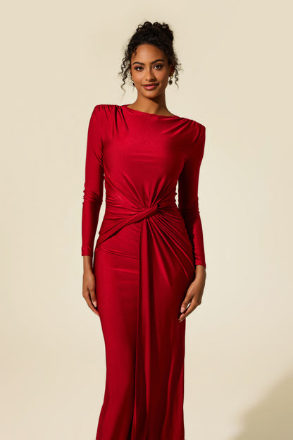 Jersey Solid Ruched Midi Dress
