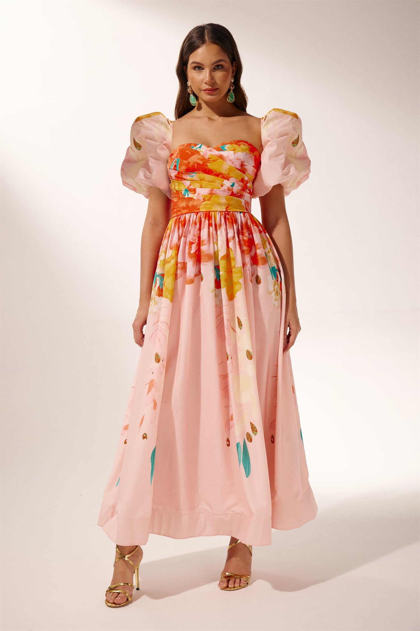 Audrey Floral Printed Off-shoulder Midi Dress