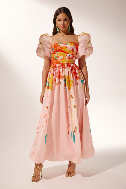 Audrey Floral Printed Off-shoulder Midi Dress