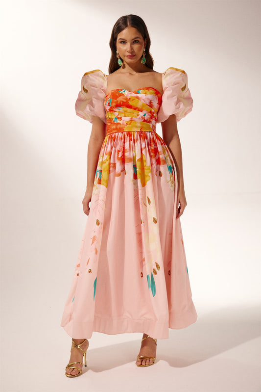 Audrey Floral Printed Off-shoulder Midi Dress