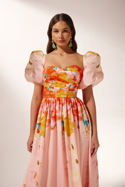 Audrey Floral Printed Off-shoulder Midi Dress