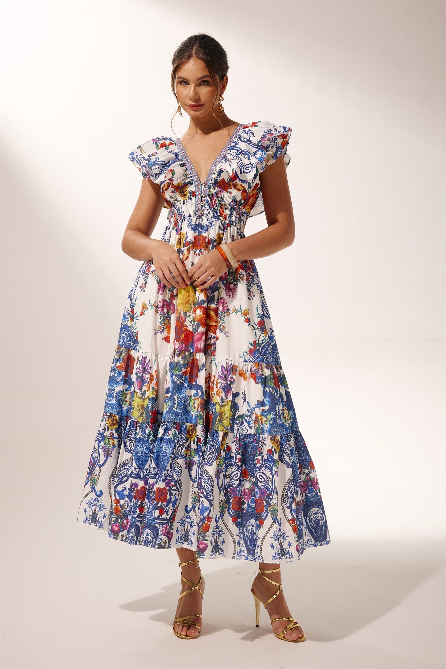 Martina Floral Printed Ruffle Maxi Dress