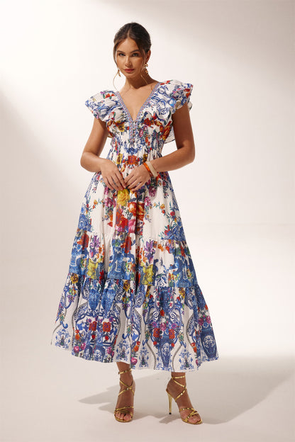 Martina Floral Printed Ruffle Maxi Dress