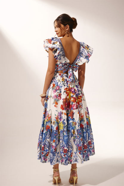 Martina Floral Printed Ruffle Maxi Dress