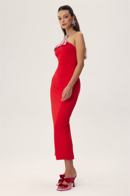 Olivia Strapless Bowknot Crepe Midi Dress