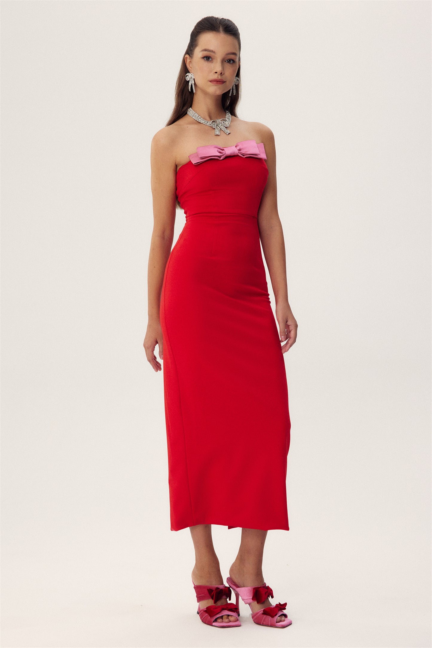 Olivia Strapless Bowknot Crepe Midi Dress