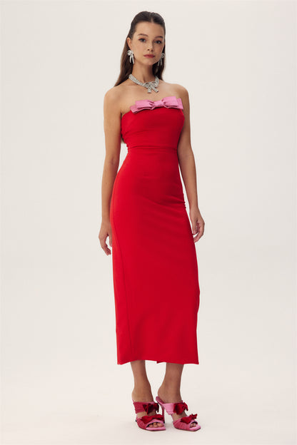 Olivia Strapless Bowknot Crepe Midi Dress