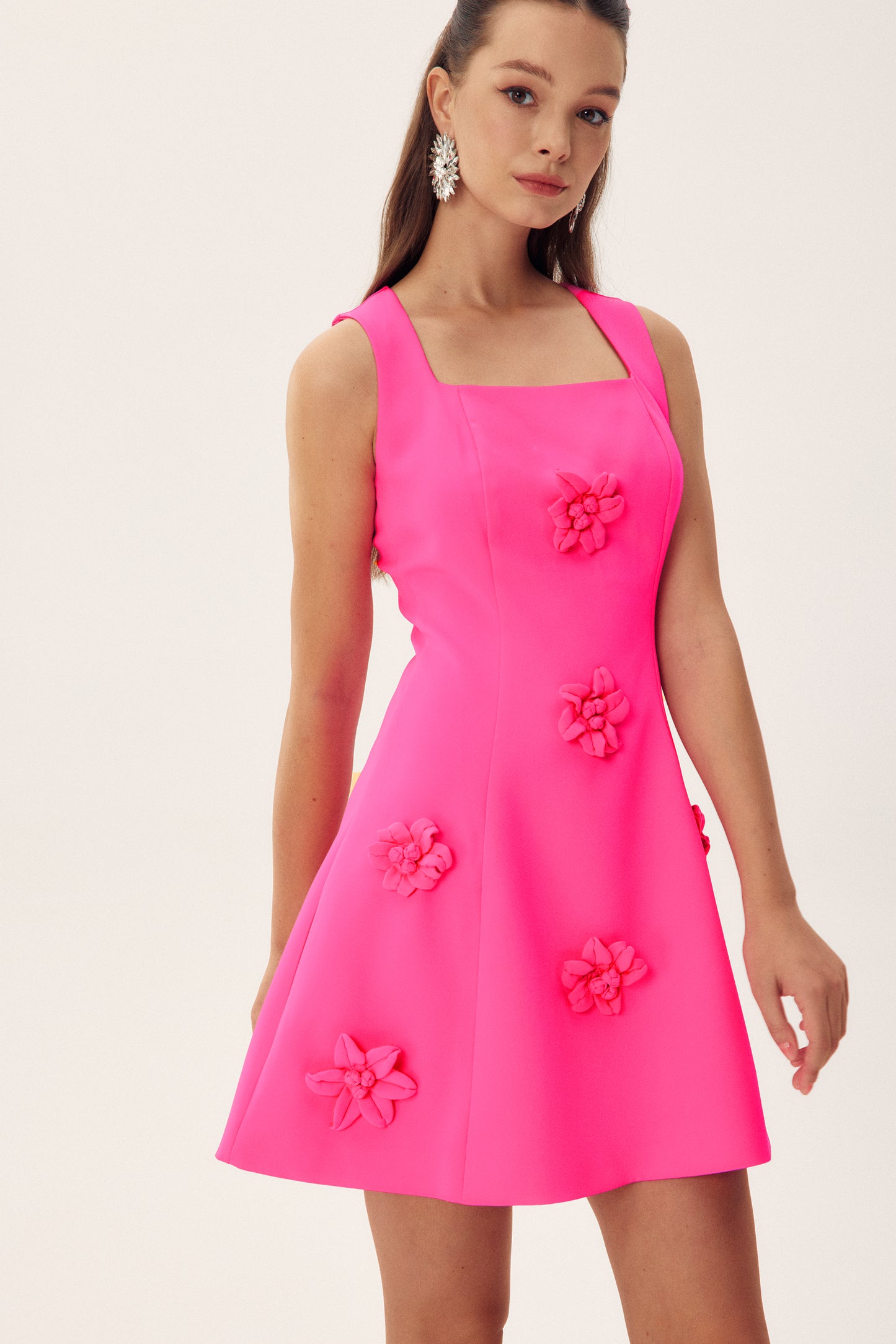 Thera Sculpted Flower Square Neck Mini Dress