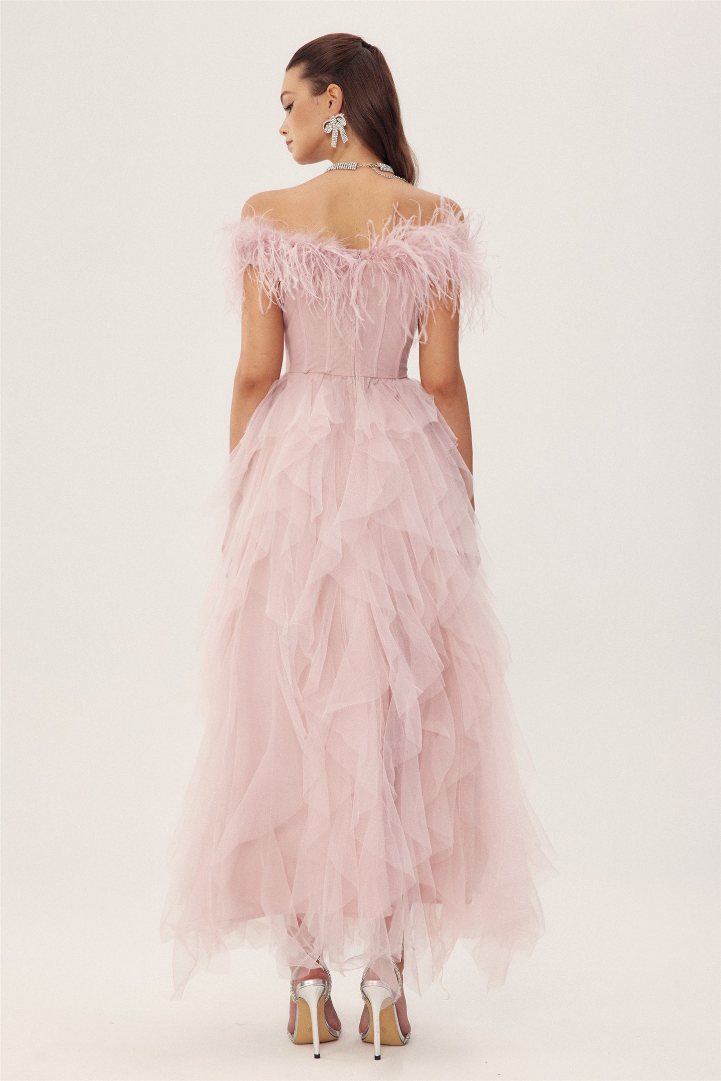 Elaine Feather Corset Maxi Tulle Dress