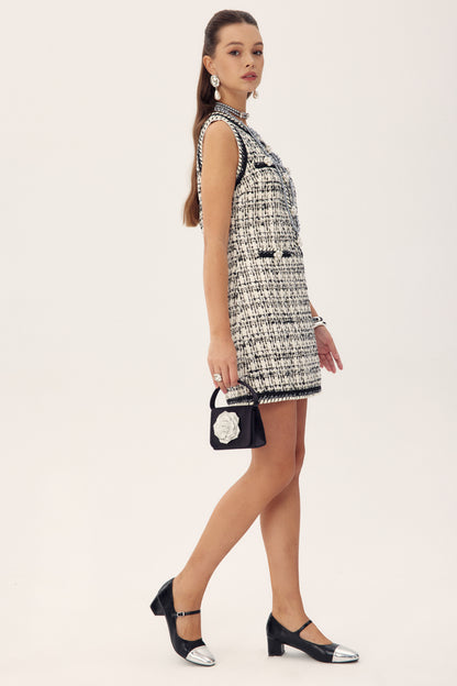 Aldine Diamante Contrast Trimmed Tweed Mini Dress