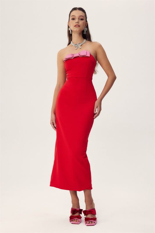 Olivia Strapless Bowknot Crepe Midi Dress