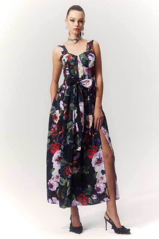 Teresa Floral Printed Sweetheart Midi Dress
