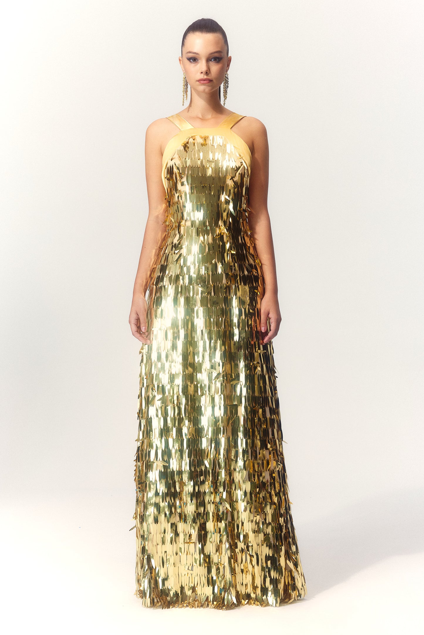 Geraldine Halter Backless Sequin Maxi Dress