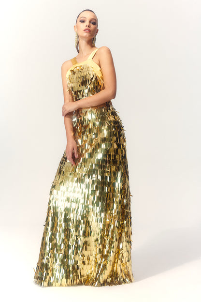 Geraldine Halter Backless Sequin Maxi Dress