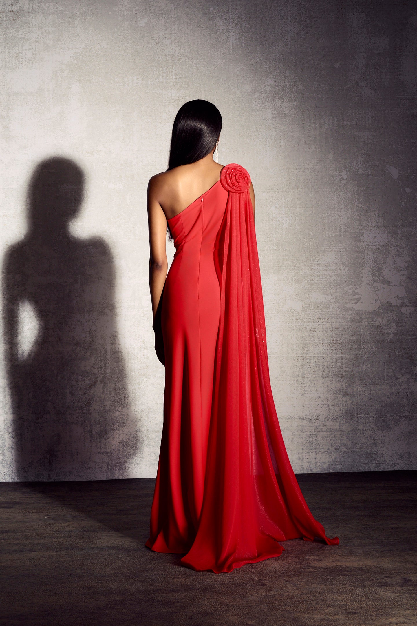 Norma Floral Applique One Shoulder Maxi Dress